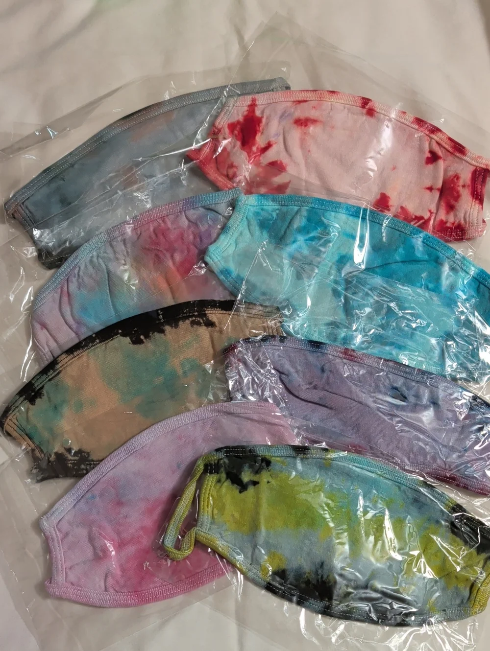 NWOT (011) Tultex Assortment Of 8 Cotton Hand Tie-dyed Face Masks/ Kids & Adults